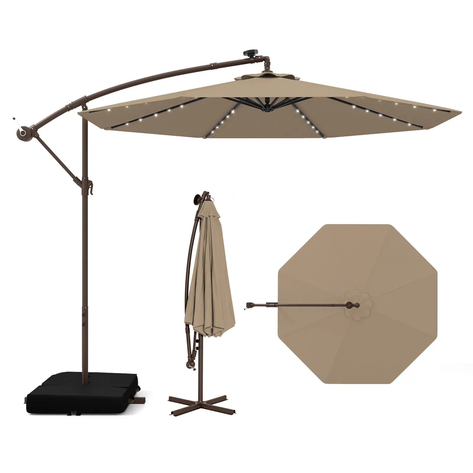10 Feet Cantilever Umbrella with 32 LED Lights and Solar Panel Batteries by DirectDeals