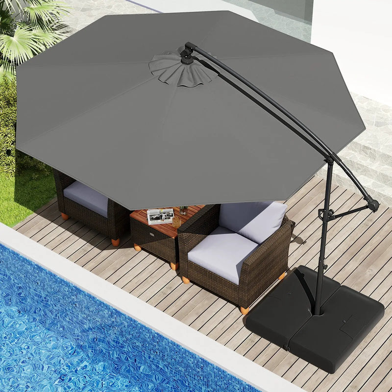 10 Feet Offset Hanging Umbrella with Base Patio Cantilever Umbrella wi