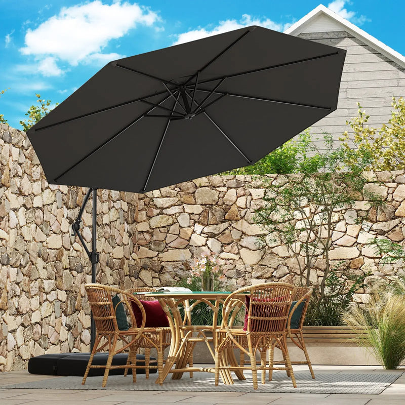 10 Feet Offset Hanging Umbrella with Base Patio Cantilever Umbrella wi