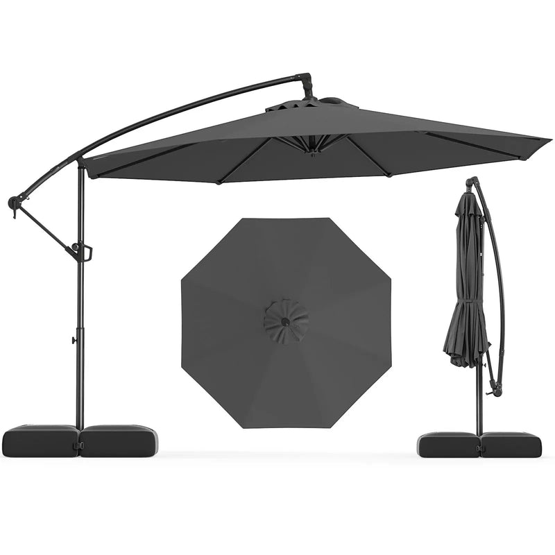 10 Feet Offset Hanging Umbrella with Base Patio Cantilever Umbrella wi