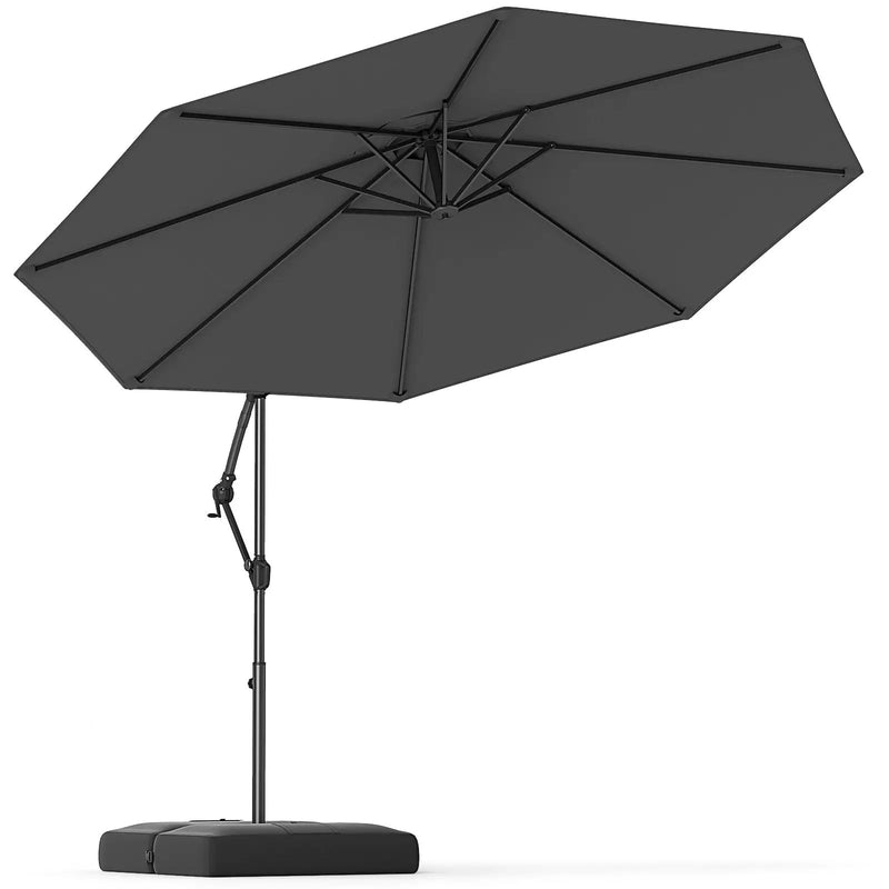 10 Feet Offset Hanging Umbrella with Base Patio Cantilever Umbrella wi