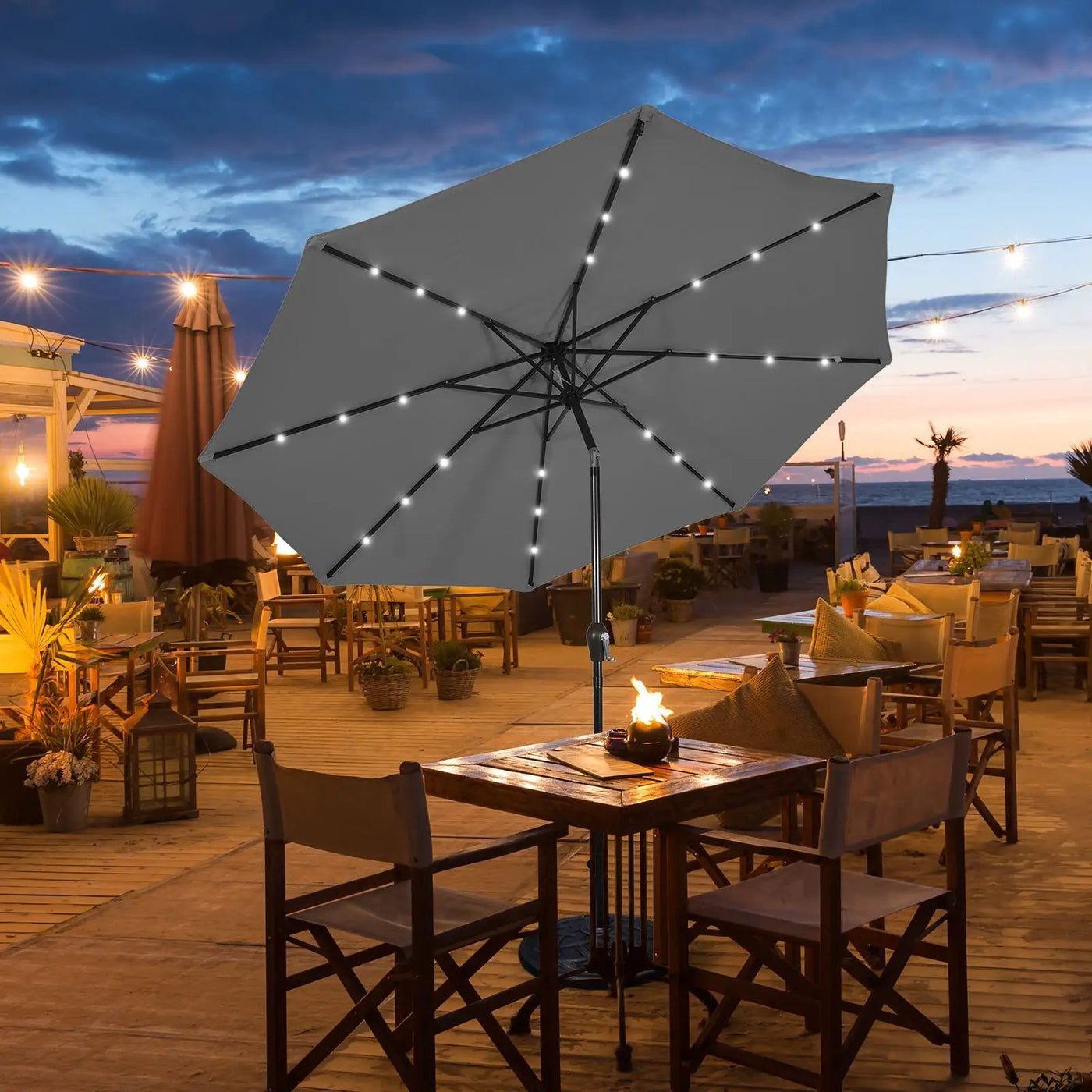 10 Feet Outdoor Patio umbrella with Bright Solar LED Lights-Dark Blue by DirectDeals
