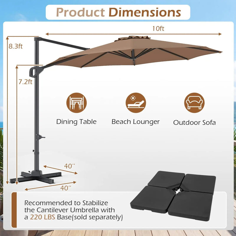 10 Feet Patio Cantilever Umbrella with Easy Tilt Adjustment by DirectDeals