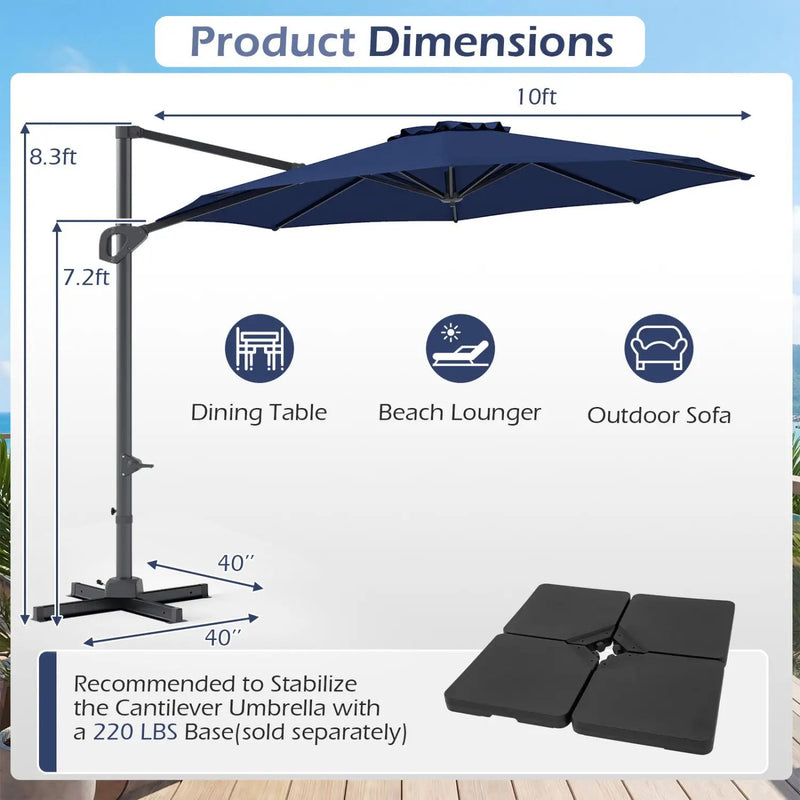10 Feet Patio Cantilever Umbrella with Easy Tilt Adjustment by DirectDeals