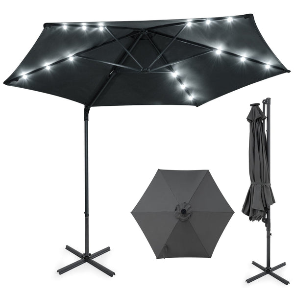 10 Feet Patio Cantilever Umbrella with Solar LED Lights, photo 2 of 40