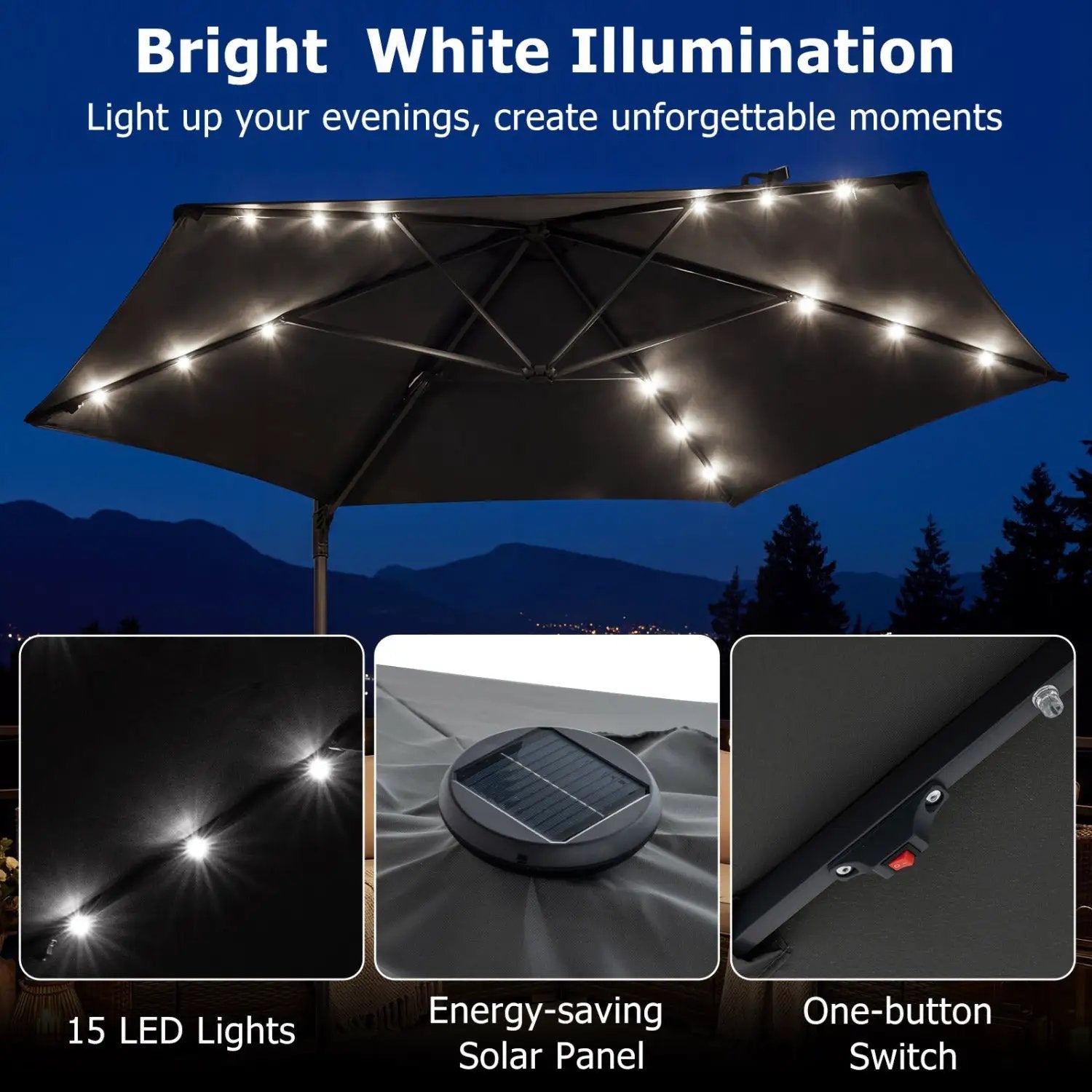 10 Feet Patio Cantilever Umbrella with Solar LED Lights by DirectDeals