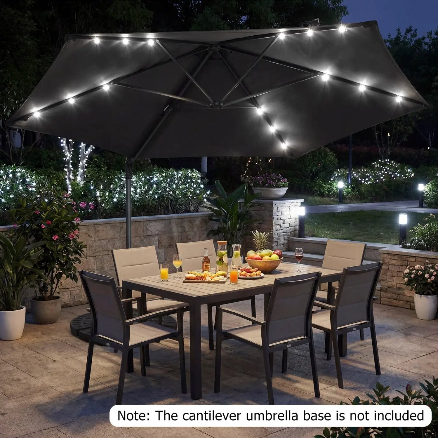 10 Feet Patio Cantilever Umbrella with Solar LED Lights by DirectDeals