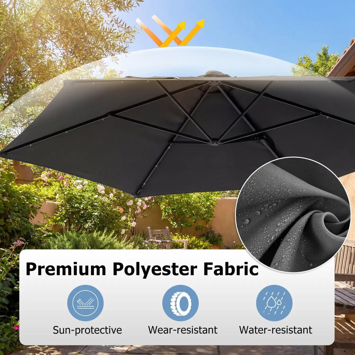 10 Feet Patio Cantilever Umbrella with Solar LED Lights by DirectDeals
