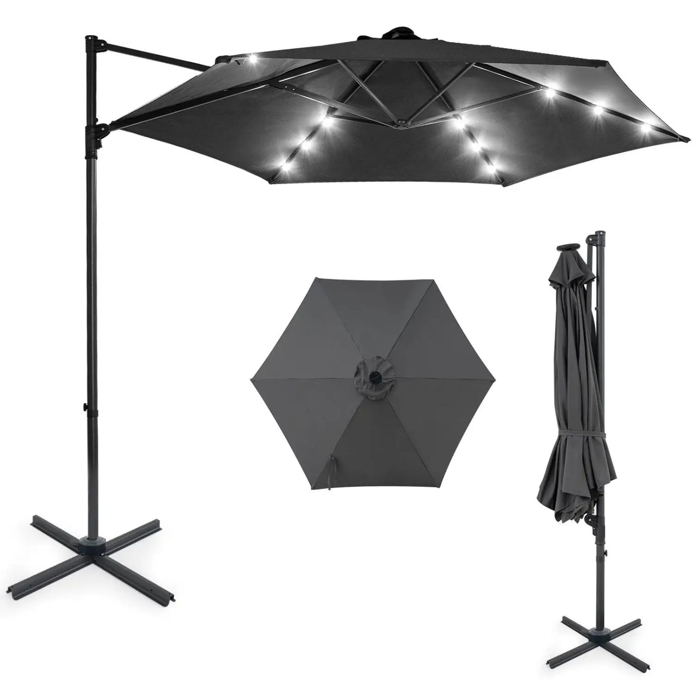10 Feet Patio Cantilever Umbrella with Solar LED Lights by DirectDeals