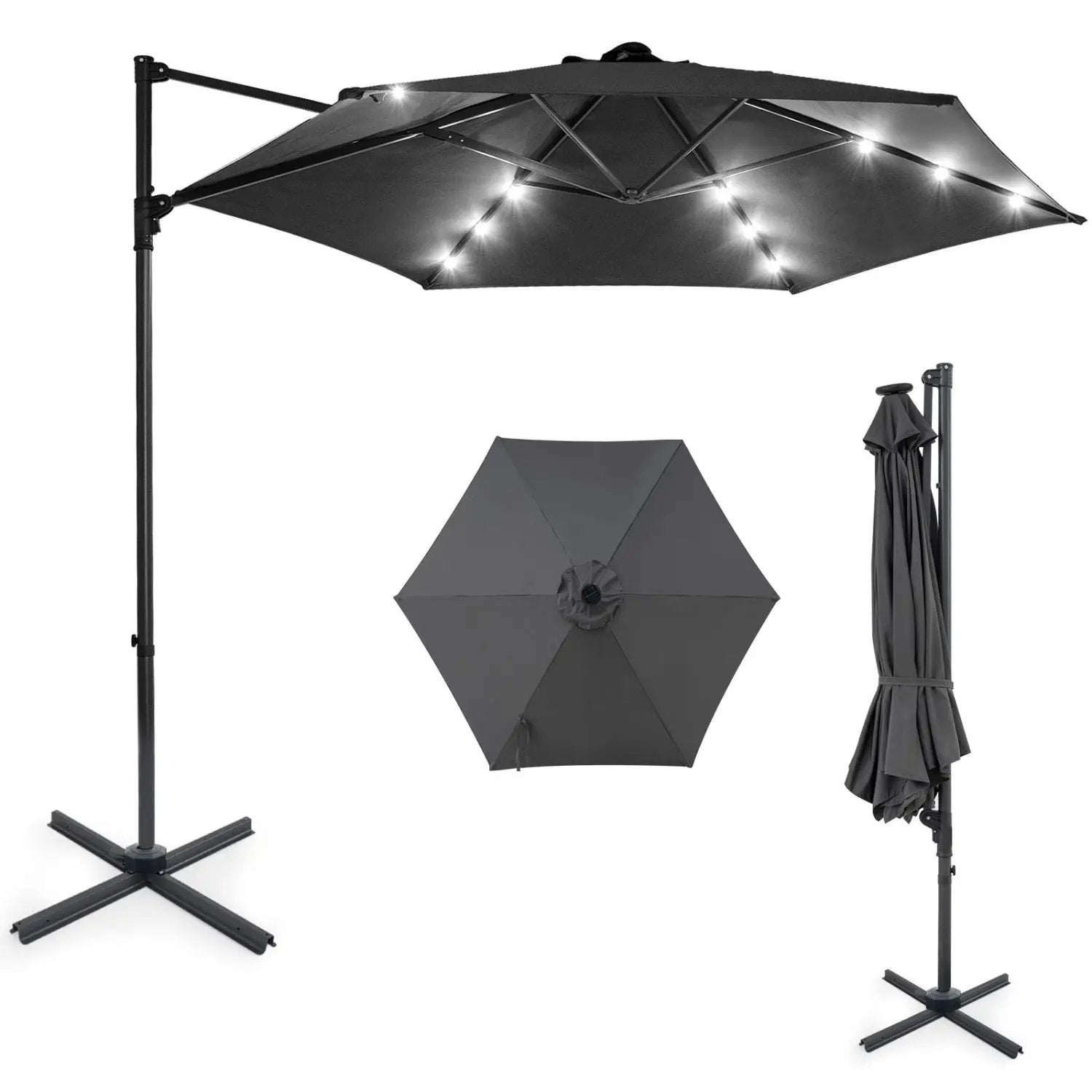 10 Feet Patio Cantilever Umbrella with Solar LED Lights by DirectDeals