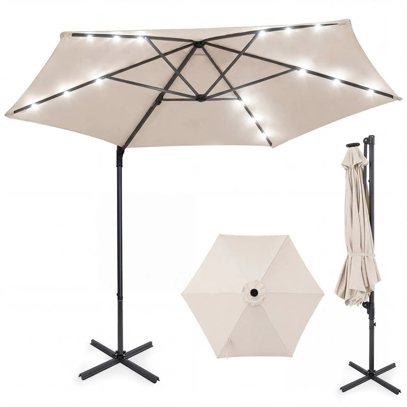 10 Feet Patio Cantilever Umbrella with Solar LED Lights by DirectDeals