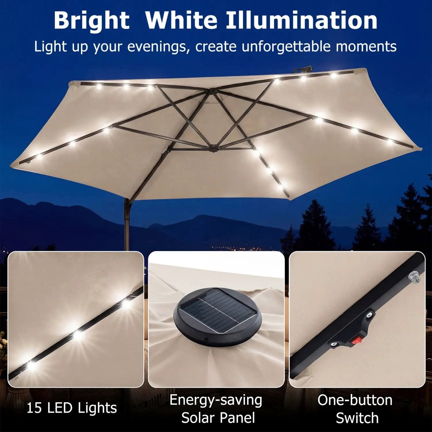 10 Feet Patio Cantilever Umbrella with Solar LED Lights by DirectDeals