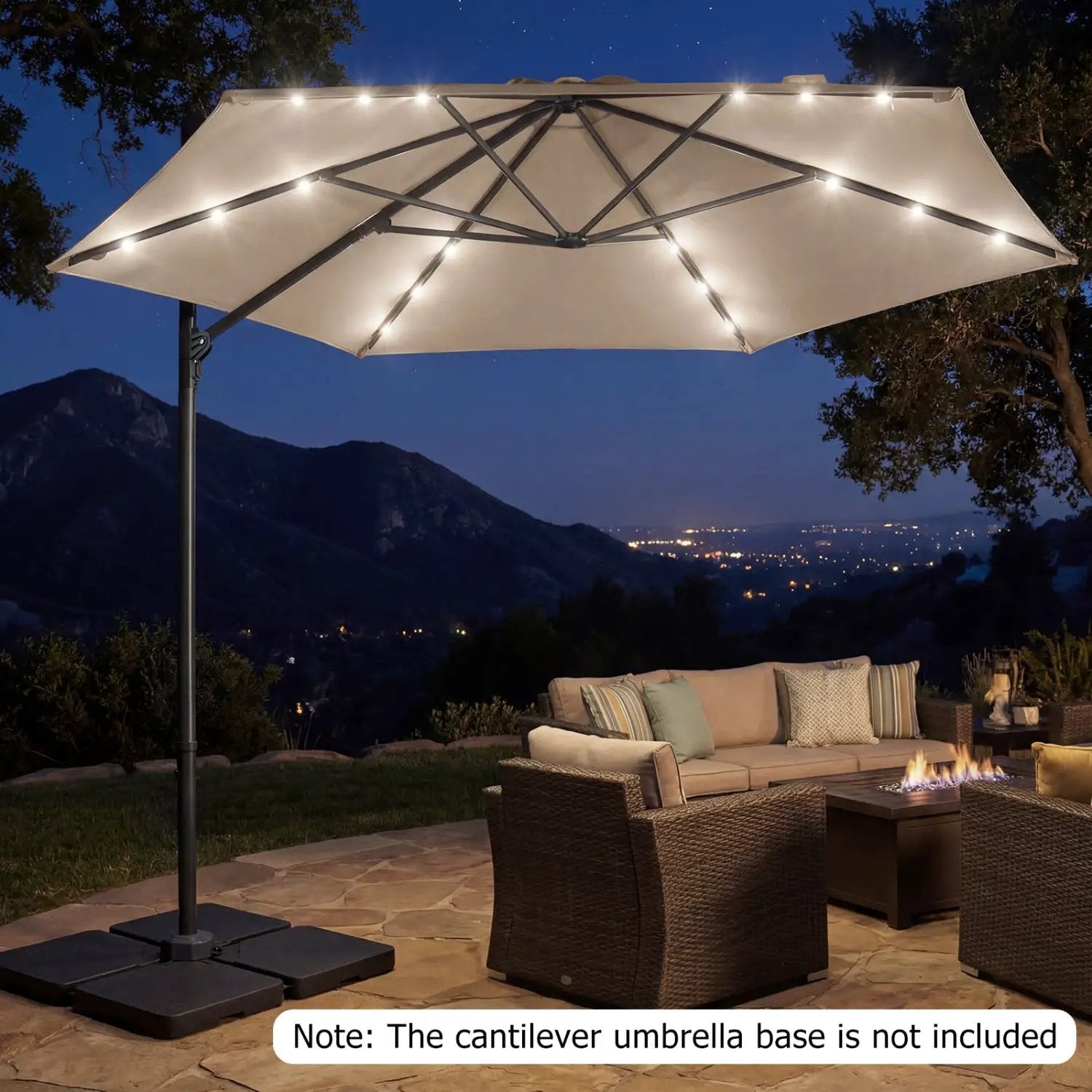 10 Feet Patio Cantilever Umbrella with Solar LED Lights by DirectDeals