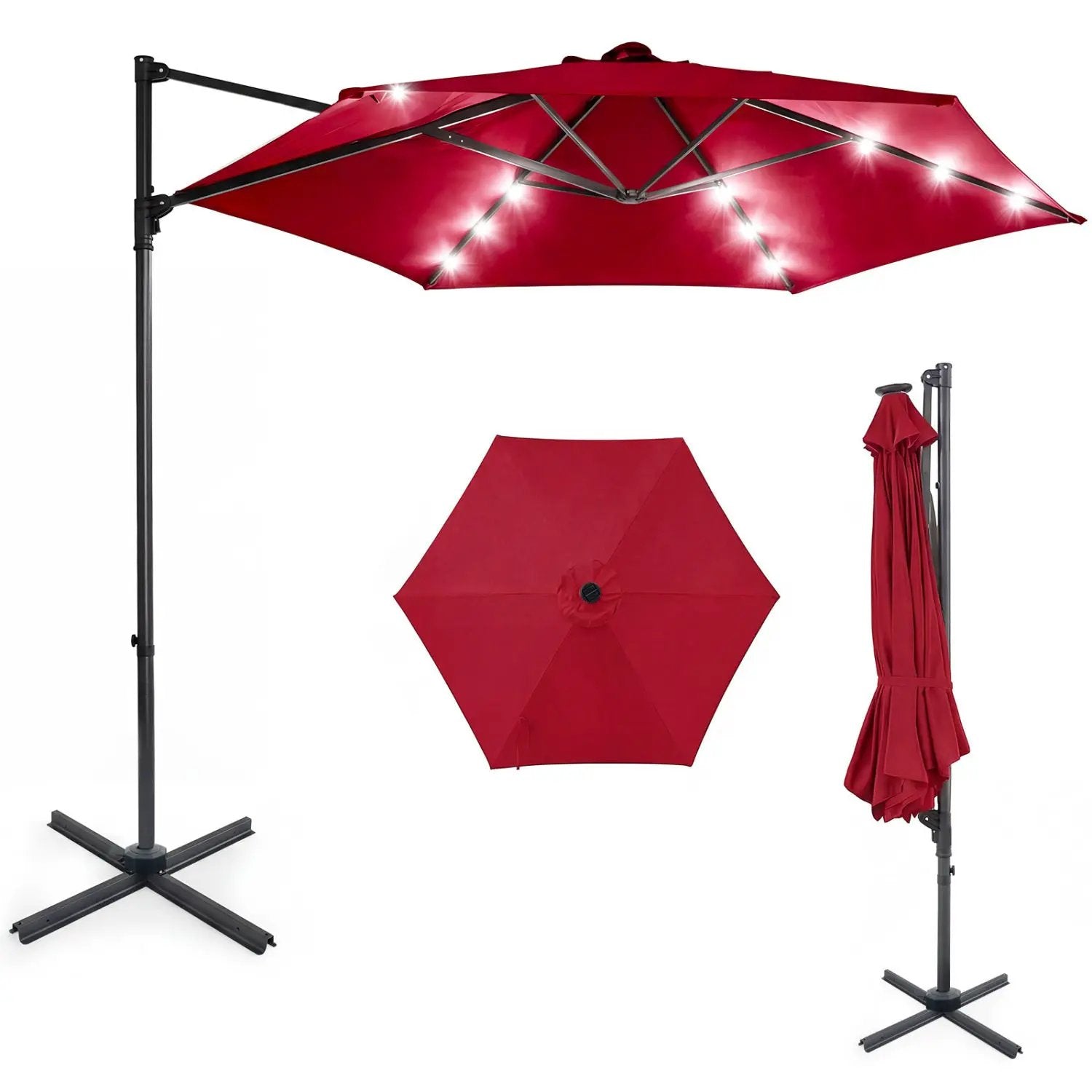 10 Feet Patio Cantilever Umbrella with Solar LED Lights by DirectDeals