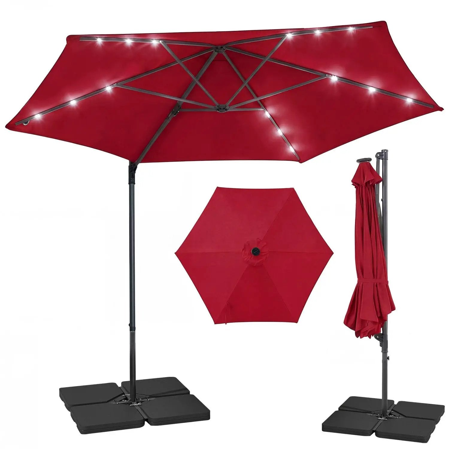 10 Feet Patio Cantilever Umbrella with Solar LED Lights by DirectDeals