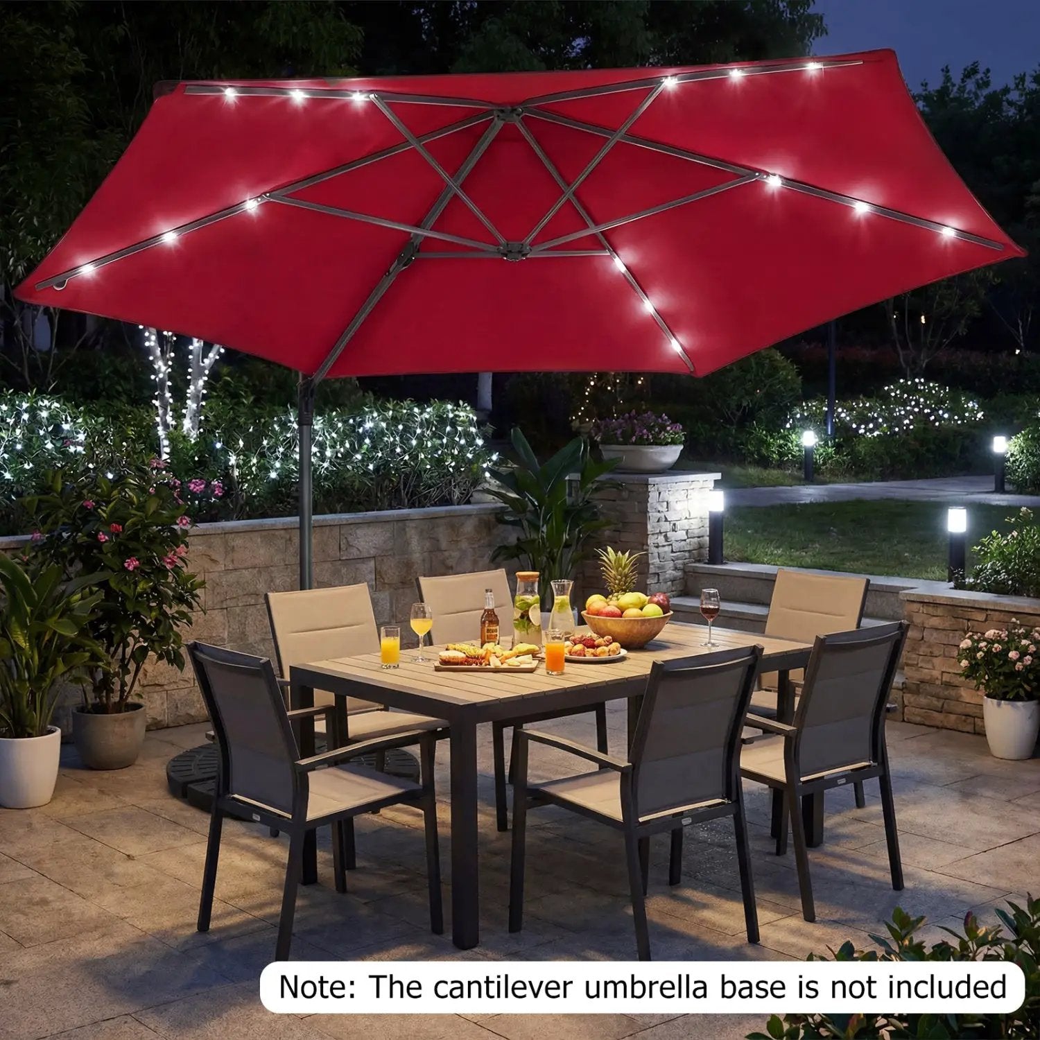 10 Feet Patio Cantilever Umbrella with Solar LED Lights by DirectDeals
