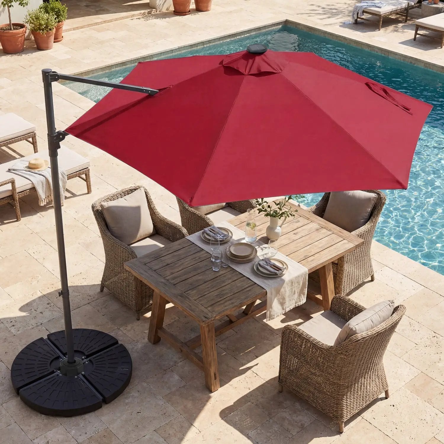 10 Feet Patio Cantilever Umbrella with Solar LED Lights by DirectDeals