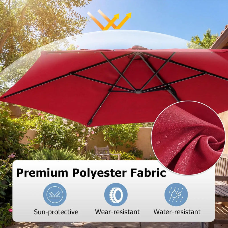 10 Feet Patio Cantilever Umbrella with Solar LED Lights by DirectDeals