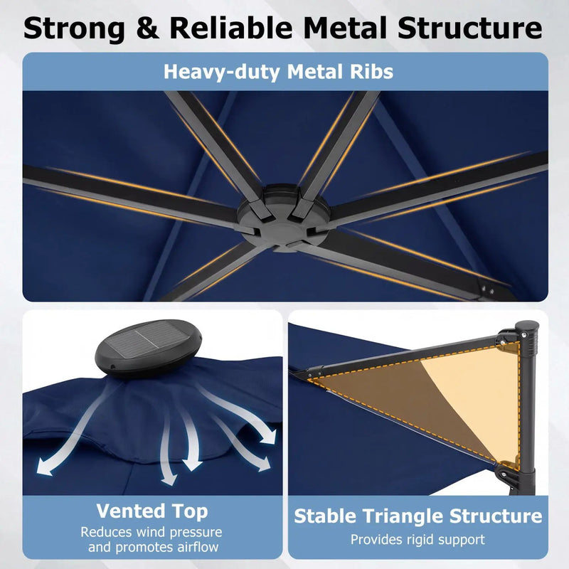 10 Feet Patio Cantilever Umbrella with Solar LED Lights by DirectDeals