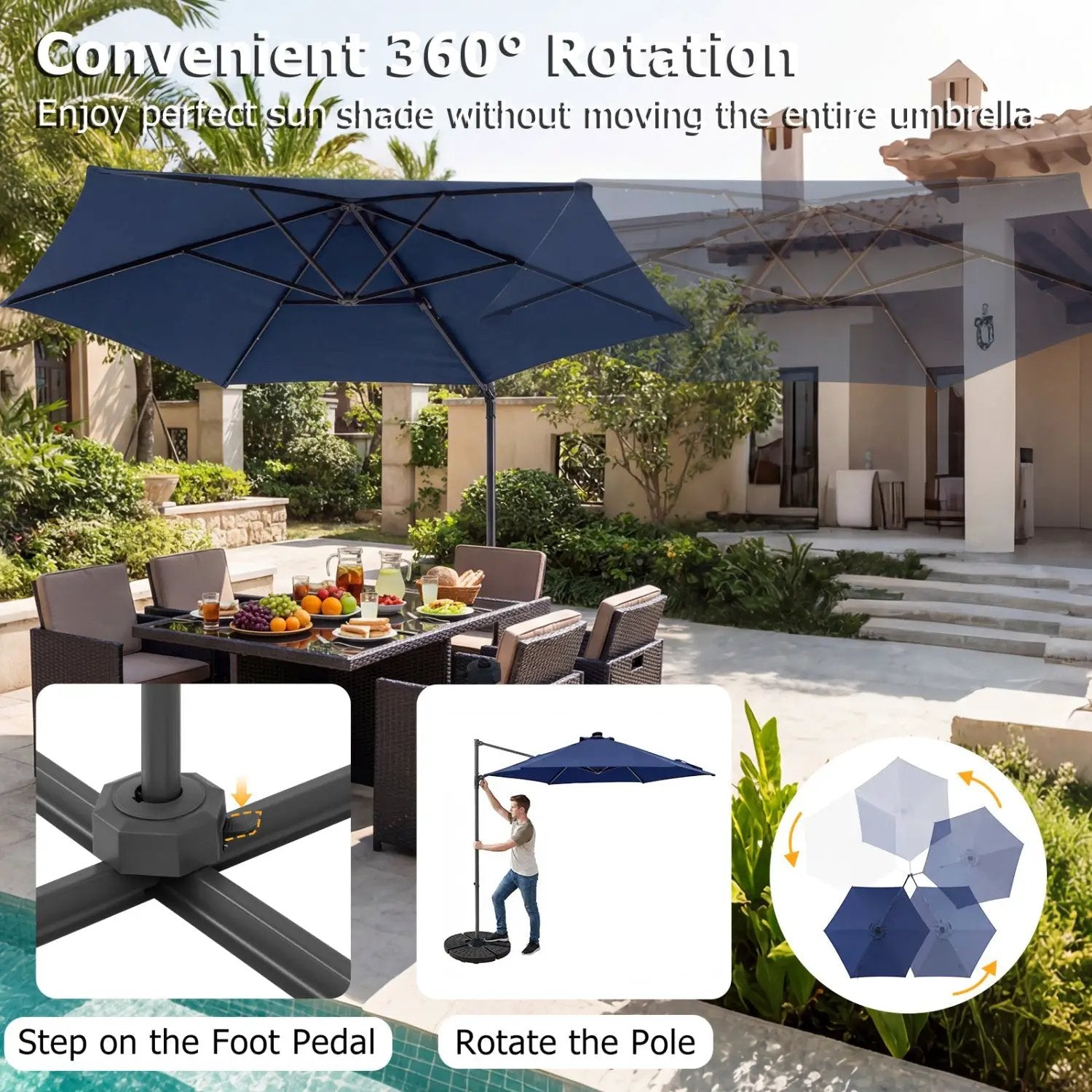 10 Feet Patio Cantilever Umbrella with Solar LED Lights by DirectDeals