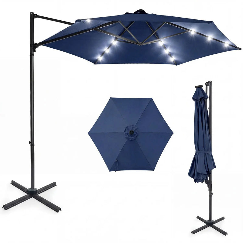 10 Feet Patio Cantilever Umbrella with Solar LED Lights by DirectDeals