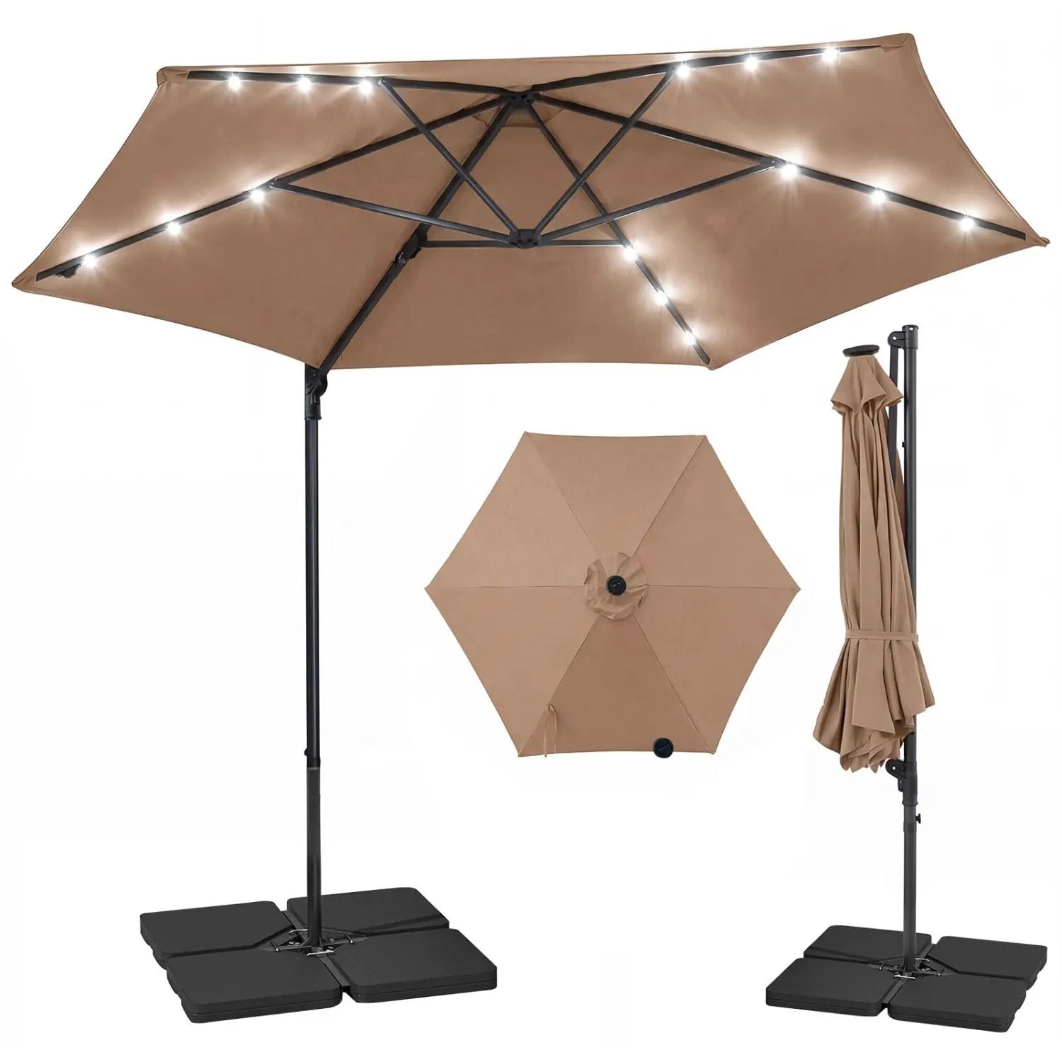 10 Feet Patio Cantilever Umbrella with Solar LED Lights by DirectDeals