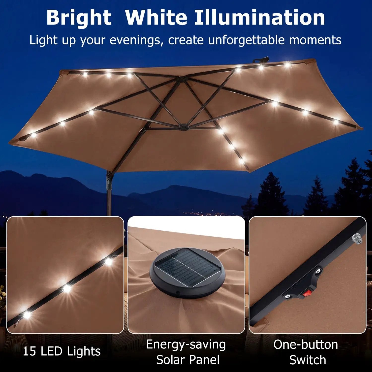 10 Feet Patio Cantilever Umbrella with Solar LED Lights by DirectDeals
