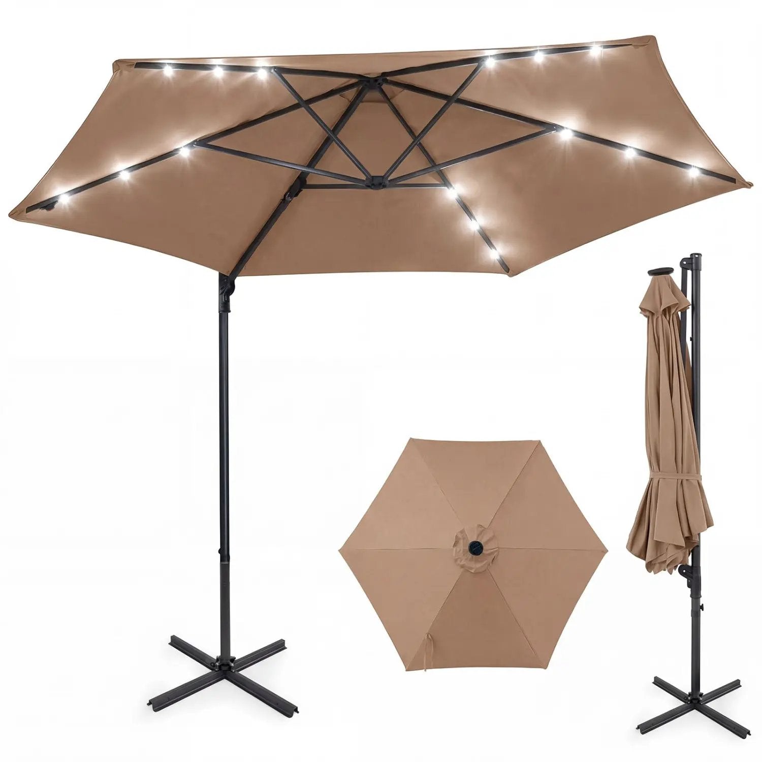 10 Feet Patio Cantilever Umbrella with Solar LED Lights by DirectDeals