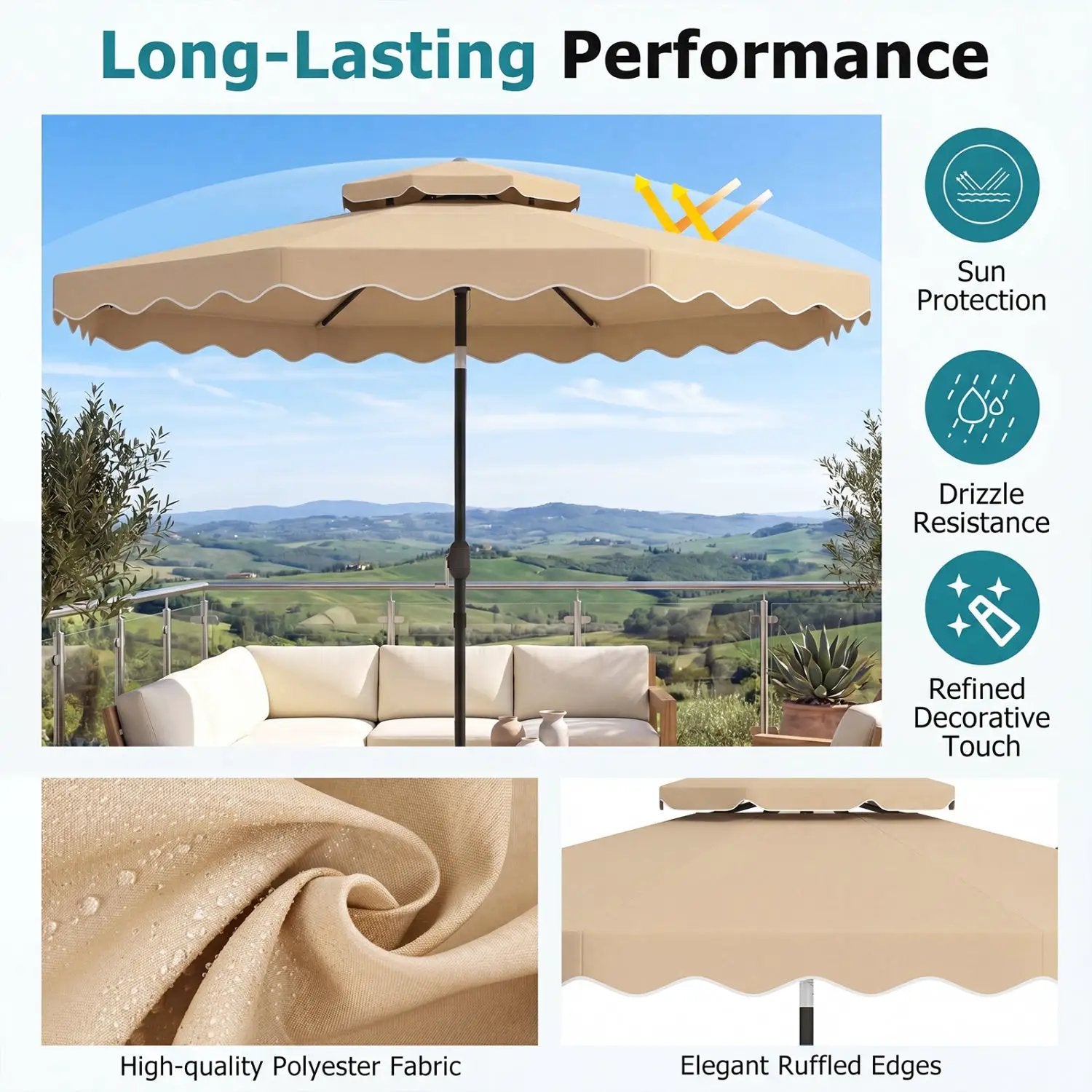 10 Ft Patio Umbrella with Push Button Tilt and Crank by DirectDeals