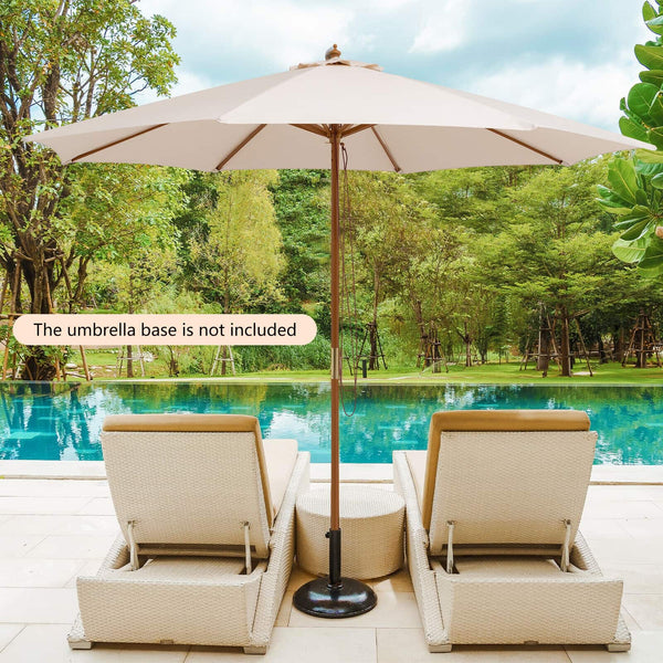 10 Feet Patio Umbrella with 8 Wooden Ribs and 3 Adjustable Heights, photo 2 of 12