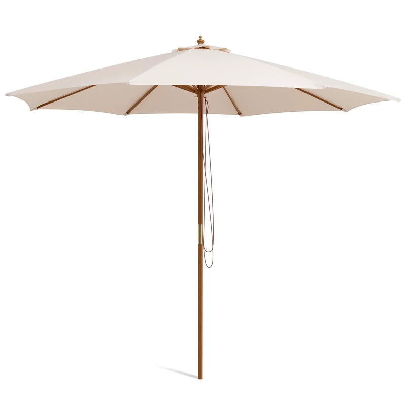 10 Feet Patio Umbrella with 8 Wooden Ribs and 3 Adjustable Heights by DirectDeals