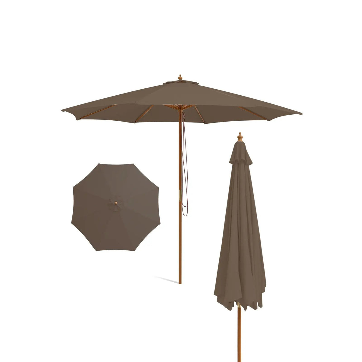 10 Feet Patio Umbrella with 8 Wooden Ribs and 3 Adjustable Heights by DirectDeals