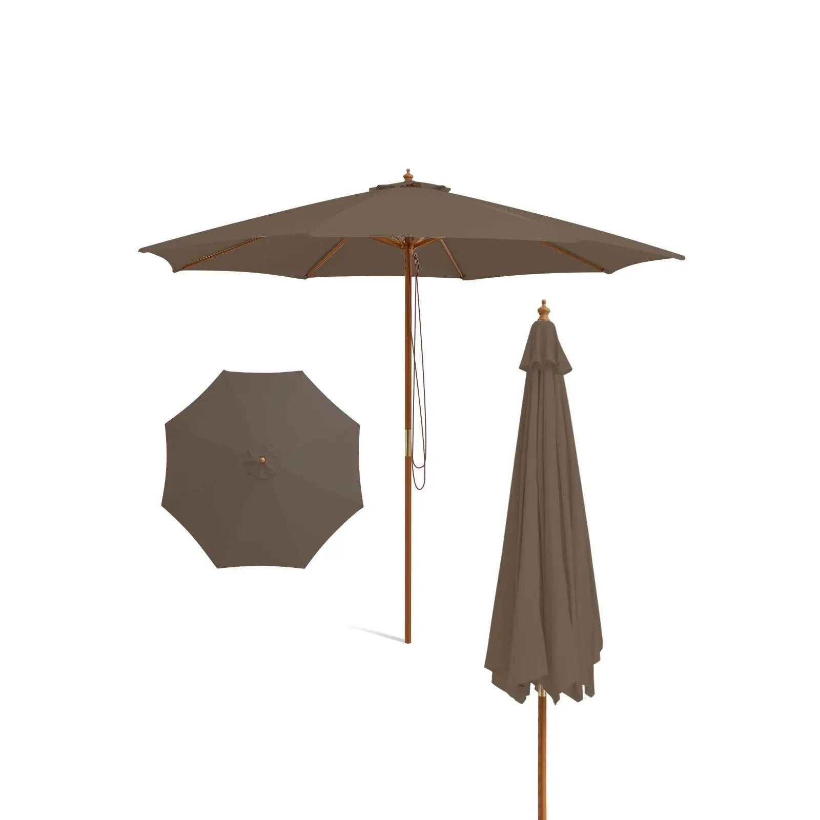 10 Feet Patio Umbrella with 8 Wooden Ribs and 3 Adjustable Heights by DirectDeals