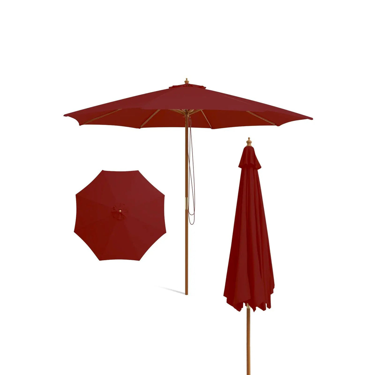 10 Feet Patio Umbrella with 8 Wooden Ribs and 3 Adjustable Heights by DirectDeals