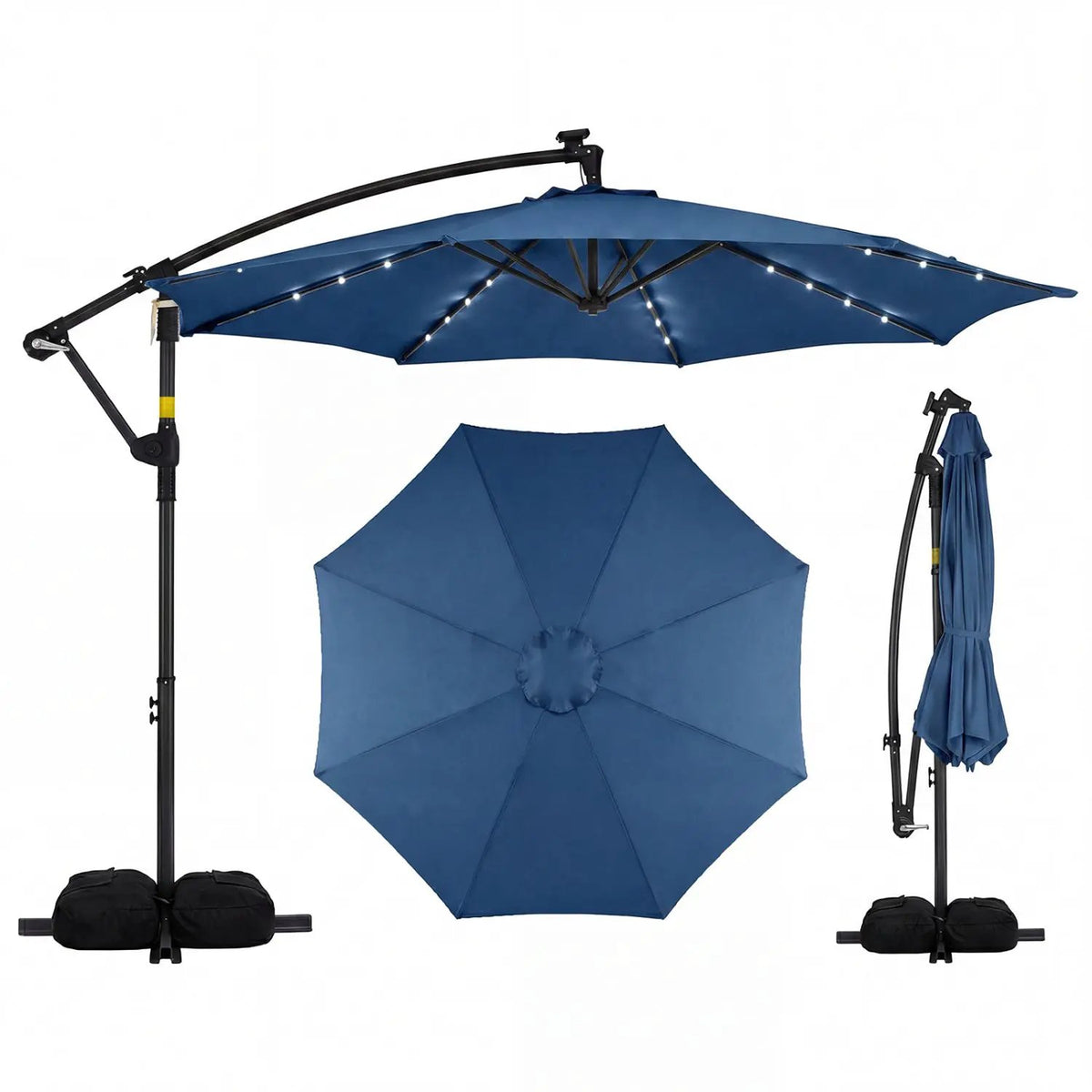 10 Feet Solar Offset Hanging Umbrella with Base and 32 LED Lights by DirectDeals