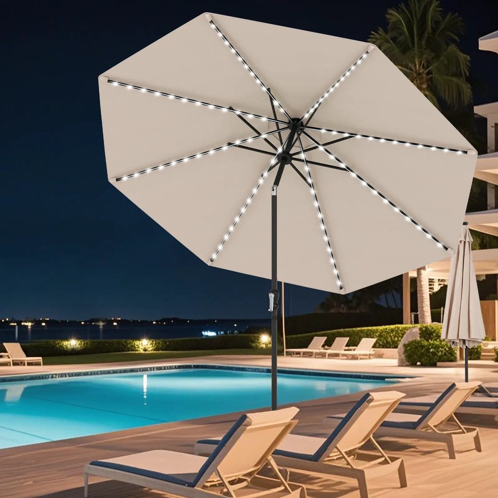 10 Feet Solar Patio Umbrella with 96 Multi-Colored Flowing LED Lights and Tilt Adjustment by DirectDeals