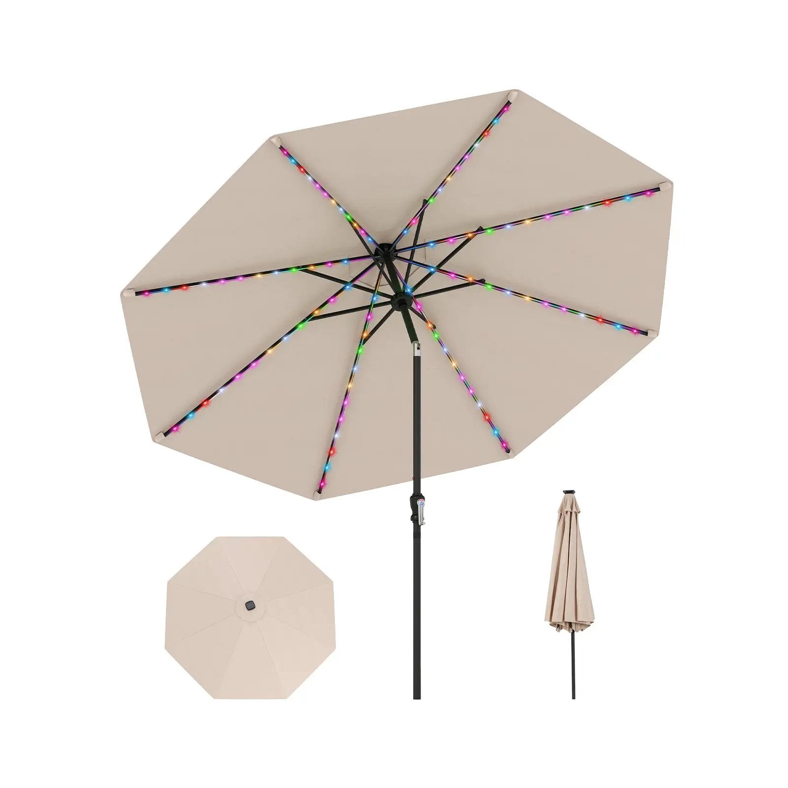 10 Feet Solar Patio Umbrella with 96 Multi-Colored Flowing LED Lights and Tilt Adjustment by DirectDeals