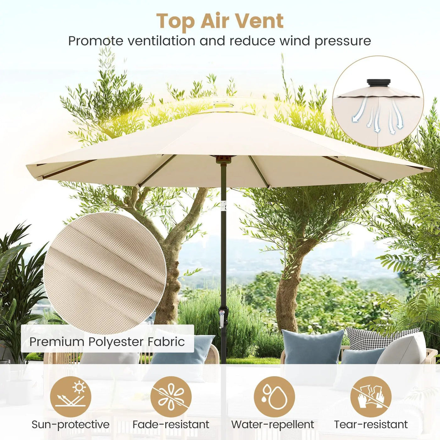 10 Feet Solar Patio Umbrella with 96 Multi-Colored Flowing LED Lights and Tilt Adjustment by DirectDeals