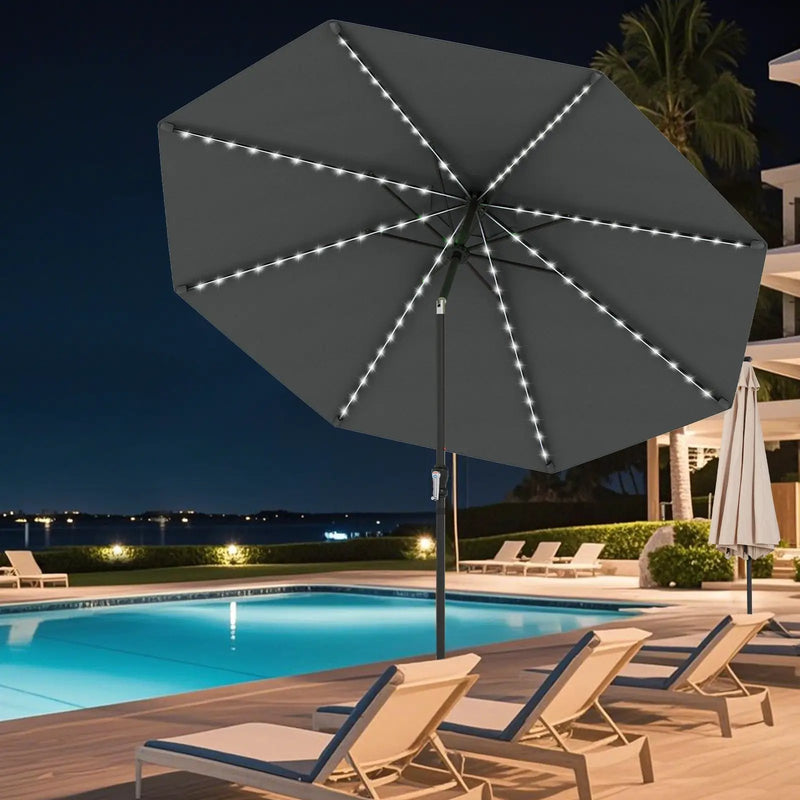 10 Feet Solar Patio Umbrella with 96 Multi-Colored Flowing LED Lights and Tilt Adjustment by DirectDeals