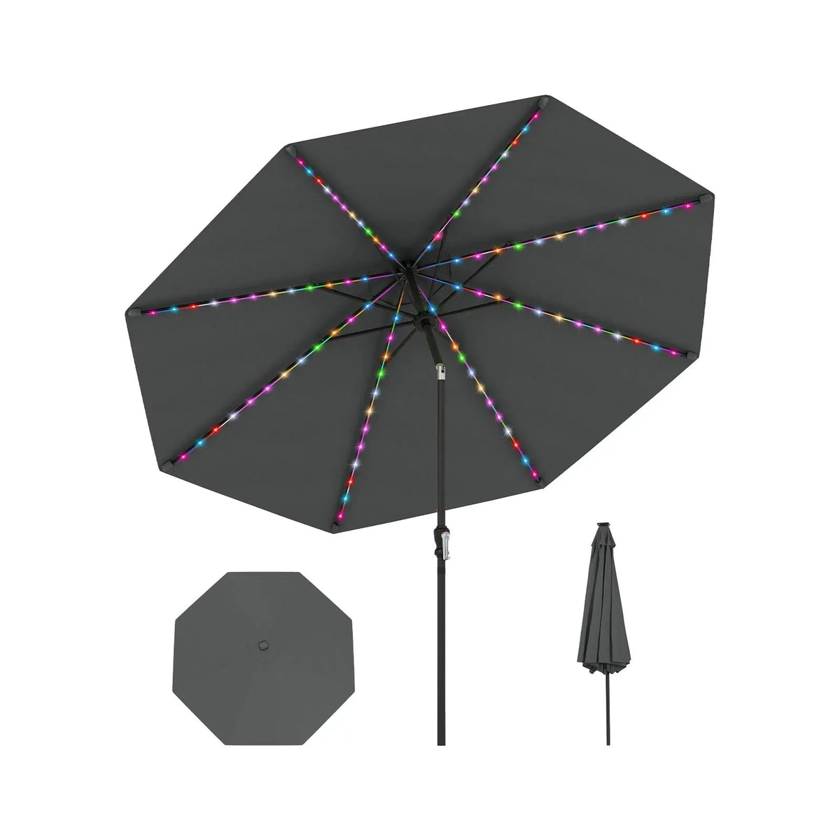 10 Feet Solar Patio Umbrella with 96 Multi-Colored Flowing LED Lights and Tilt Adjustment by DirectDeals