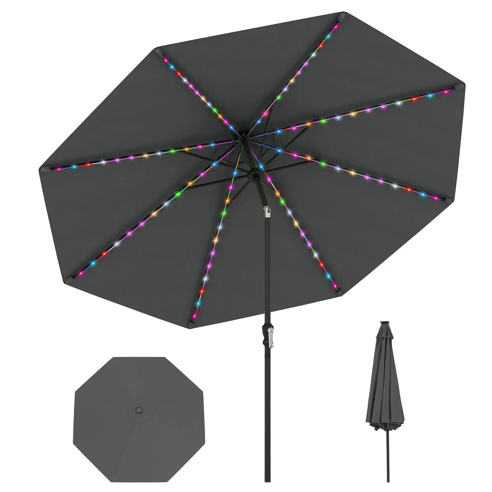 10 Feet Solar Patio Umbrella with 96 Multi-Colored Flowing LED Lights and Tilt Adjustment by DirectDeals