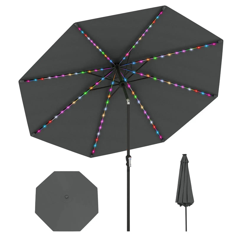 10 Feet Solar Patio Umbrella with 96 Multi-Colored Flowing LED Lights and Tilt Adjustment by DirectDeals