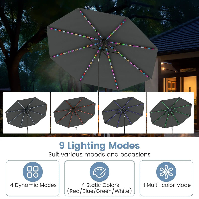 10 Feet Solar Patio Umbrella with 96 Multi-Colored Flowing LED Lights and Tilt Adjustment by DirectDeals