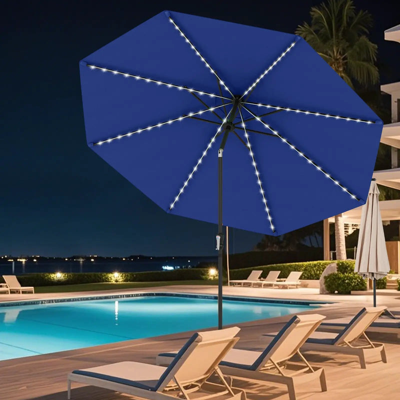 10 Feet Solar Patio Umbrella with 96 Multi-Colored Flowing LED Lights and Tilt Adjustment by DirectDeals