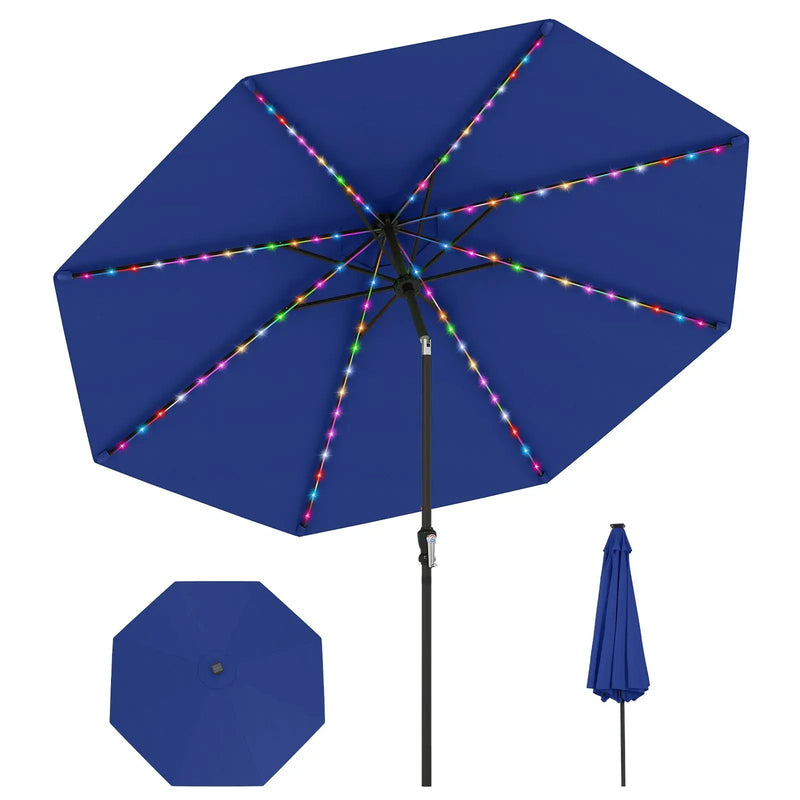 10 Feet Solar Patio Umbrella with 96 Multi-Colored Flowing LED Lights and Tilt Adjustment by DirectDeals
