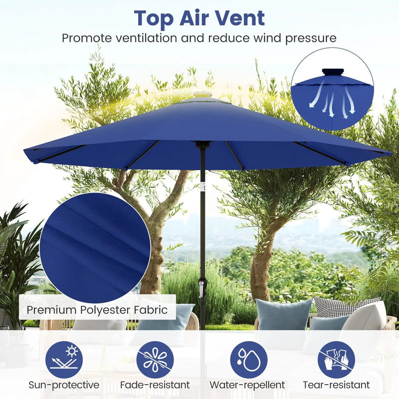 10 Feet Solar Patio Umbrella with 96 Multi-Colored Flowing LED Lights and Tilt Adjustment by DirectDeals