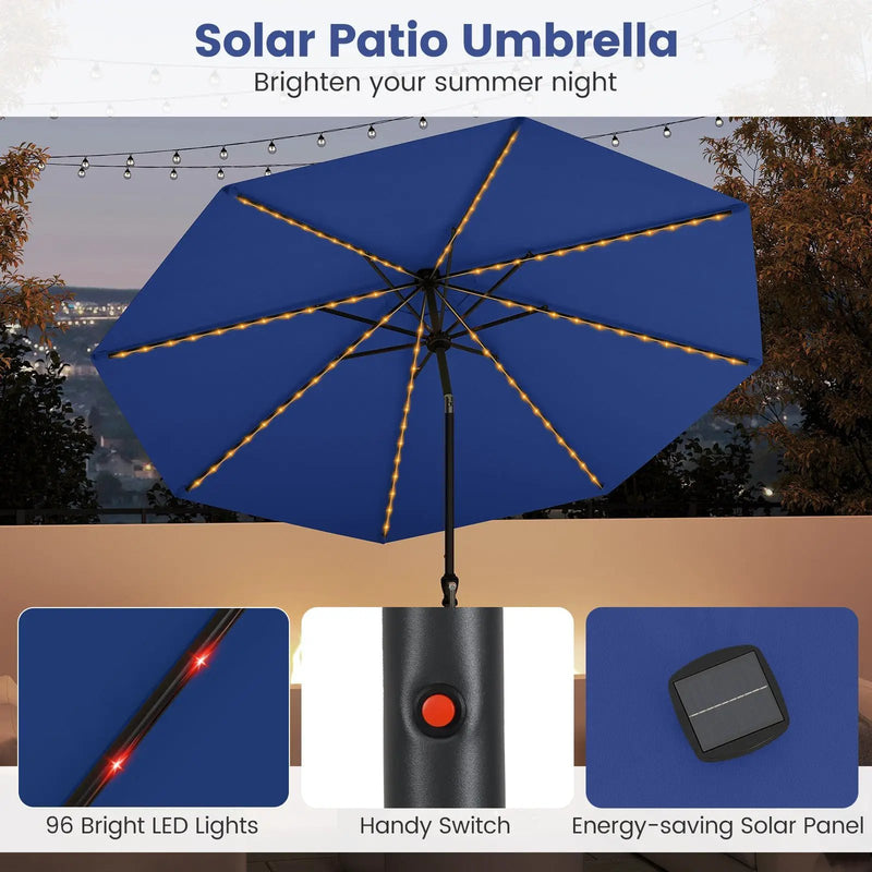 10 Feet Solar Patio Umbrella with 96 Multi-Colored Flowing LED Lights and Tilt Adjustment by DirectDeals