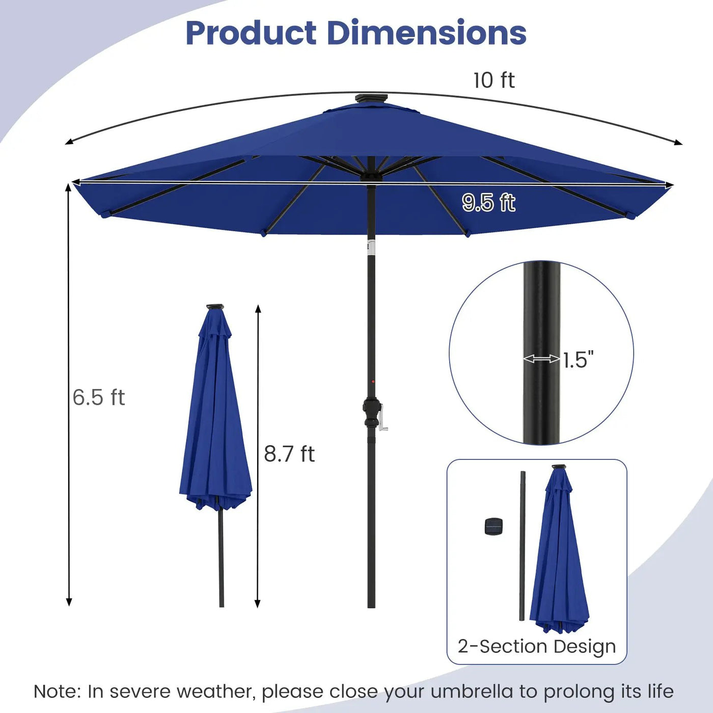 10 Feet Solar Patio Umbrella with 96 Multi-Colored Flowing LED Lights and Tilt Adjustment by DirectDeals