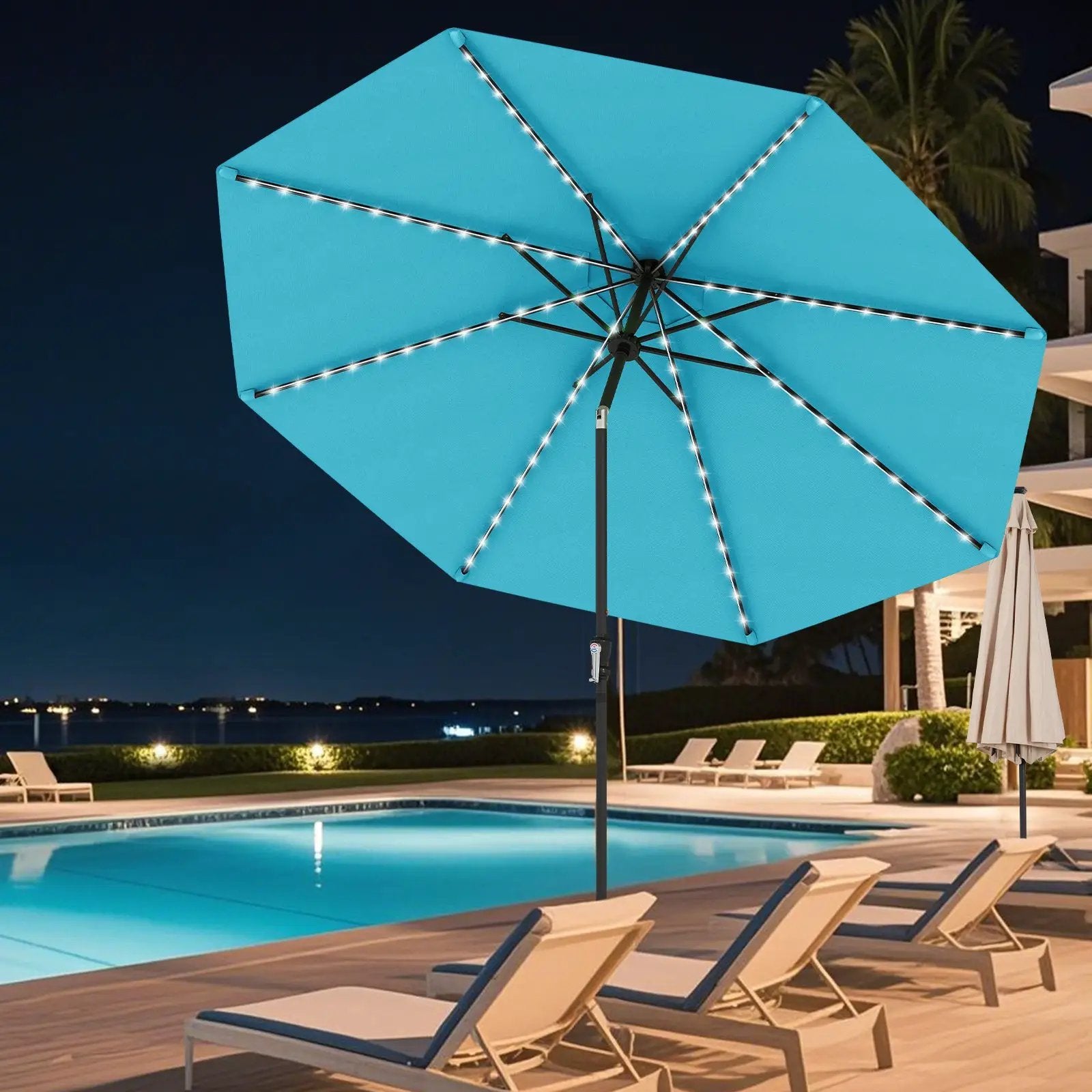 10 Feet Solar Patio Umbrella with 96 Multi-Colored Flowing LED Lights and Tilt Adjustment by DirectDeals