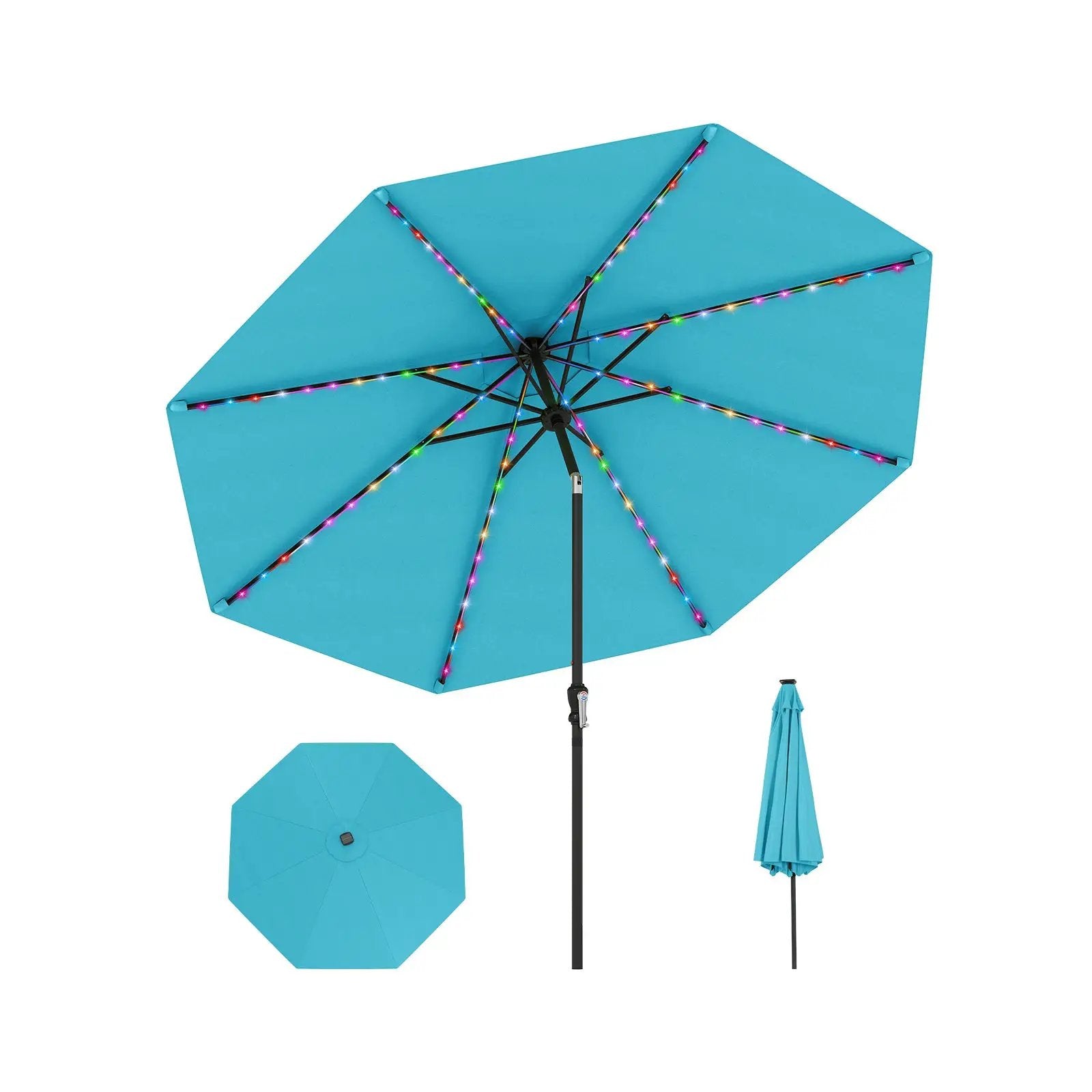 10 Feet Solar Patio Umbrella with 96 Multi-Colored Flowing LED Lights and Tilt Adjustment by DirectDeals